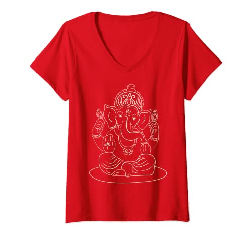 Damen Ganesha Gott Hinduismus Hinduismus Gottheit Yoga Meditation Ganesh T-Shirt mit V-Ausschnitt Damen Ganesha Gott Hinduismus Hinduismus Gottheit Yoga Meditation Ganesh T-Shirt mit V-Ausschnitt von Ganesha God Ganesh Yoga