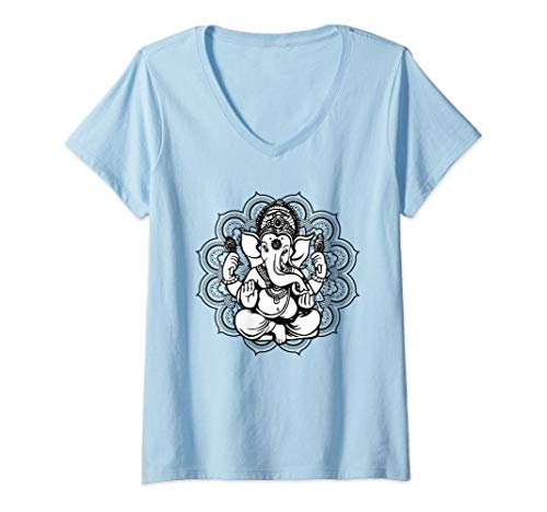 Damen Ganesha Mandala Hindu Gott Hinduismus Yoga Geschenk T-Shirt mit V-Ausschnitt Damen Ganesha Mandala Hindu Gott Hinduismus Yoga Geschenk T-Shirt mit V-Ausschnitt von Ganesha Yoga Store