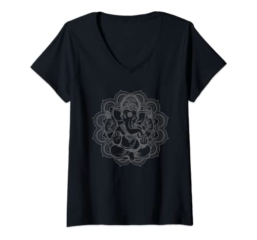 Damen Ganesha Mandala Hindu Gott Hinduismus Yoga Geschenk T-Shirt mit V-Ausschnitt Damen Ganesha Mandala Hindu Gott Hinduismus Yoga Geschenk T-Shirt mit V-Ausschnitt von Ganesha Yoga Store