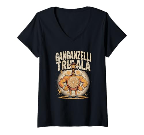 Damen Muskulöse Giraffe mit orangefarbenem Körper, lustiges Tier T-Shirt mit V-Ausschnitt Damen Muskulöse Giraffe mit orangefarbenem Körper, lustiges Tier T-Shirt mit V-Ausschnitt von Ganganzelli Co.