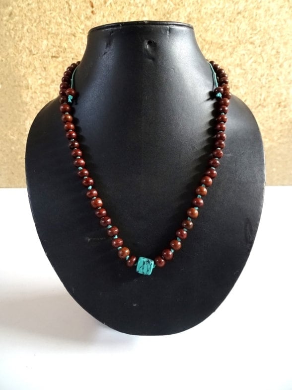 Boho Holzperlenkette Türkisachat, Verstellbare Schnur von GangesIndiSoul
