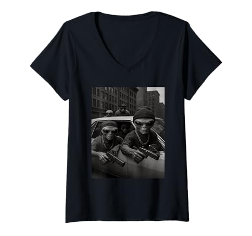 Damen Gangster Aliens Gang Lover Funny Street Gangster Aliens Gang T-Shirt mit V-Ausschnitt Damen Gangster Aliens Gang Lover Funny Street Gangster Aliens Gang T-Shirt mit V-Ausschnitt von Gangster Aliens Gang Fun Vintage Car Scene My Hood