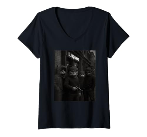 Damen Gangster Cat Gang Lover Lustige Strassengangster Katzen Gang T-Shirt mit V-Ausschnitt Damen Gangster Cat Gang Lover Lustige Strassengangster Katzen Gang T-Shirt mit V-Ausschnitt von Gangster Cat Gang Funny Vintage Car Scene My Hood