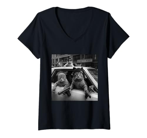 Damen Lustiges Gangster-Katzen-T-Shirt für Männer und Frauen, Liebhaber, Katze, Straße, Grafik T-Shirt mit V-Ausschnitt Damen Lustiges Gangster-Katzen-T-Shirt für Männer und Frauen, Liebhaber, Katze, Straße, Grafik T-Shirt mit V-Ausschnitt von Gangster Cats Co.