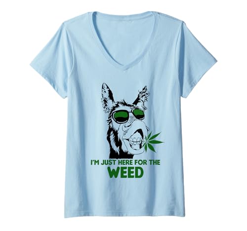 Damen Donkey I`m just here for Weed Cannabis Mule Marihuana T-Shirt mit V-Ausschnitt Damen Donkey I`m just here for Weed Cannabis Mule Marihuana T-Shirt mit V-Ausschnitt von Ganja Donkey Stoner Gifts and Weed Mule Tees