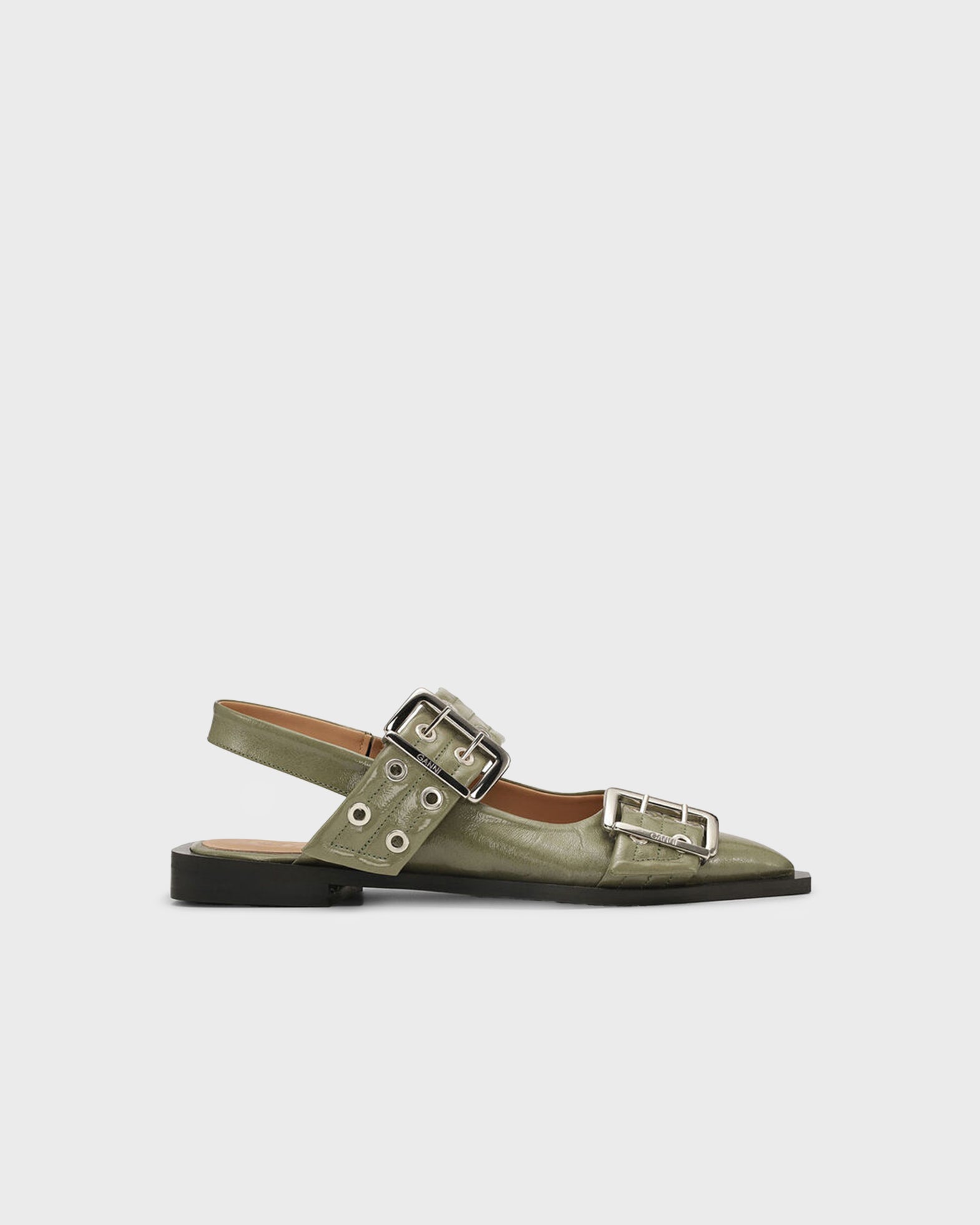 Ganni Ballerina Feminine Buckle Naplack Green von Ganni