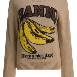 Ganni Beiger Wollpullover Mit Rundhalsausschnitt von Ganni