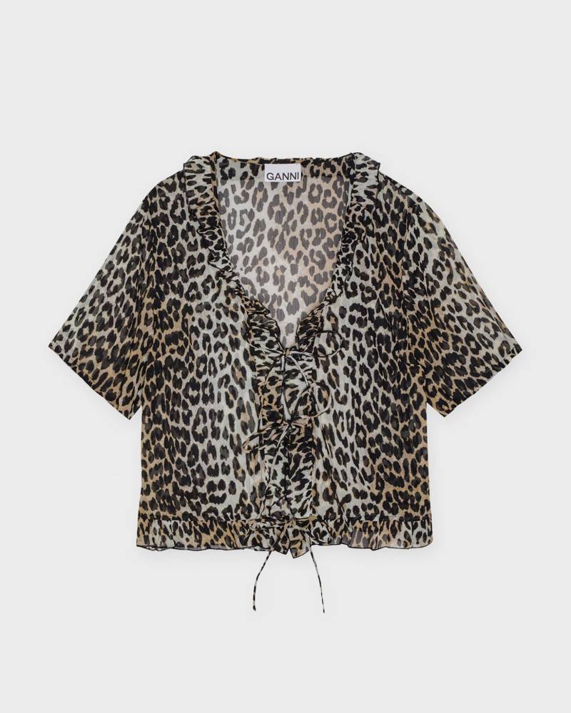 Ganni Blouse Light Chiffon Tie String Leopard von Ganni