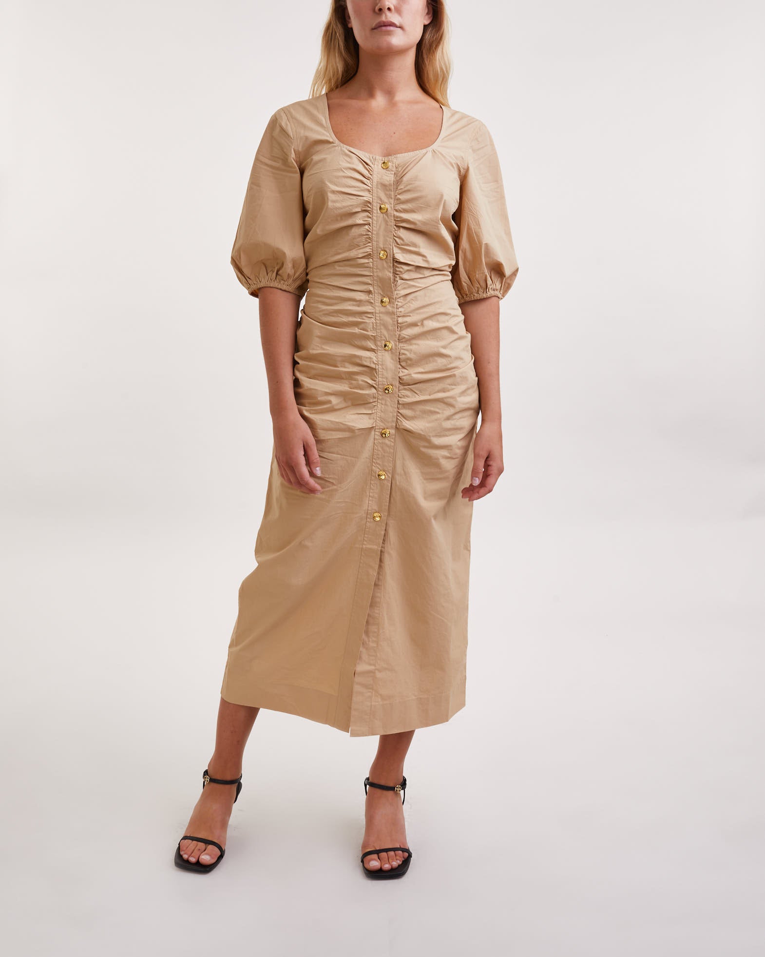 Ganni Dress Cotton Poplin Open-neck Maxi Beige Ganni Dress Cotton Poplin Open-neck Maxi Beige von Ganni