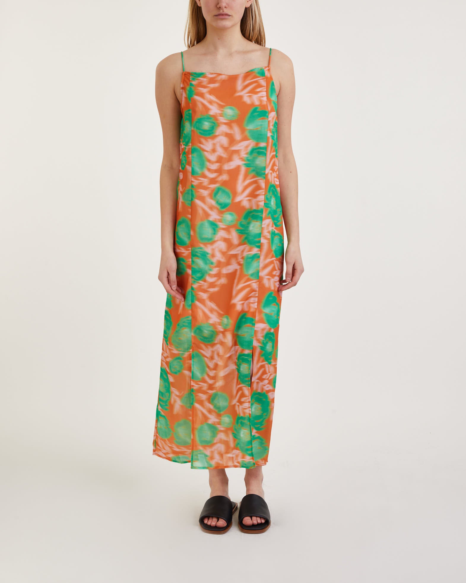 Ganni Dress Printed Light Crepe Slip Orange Ganni Dress Printed Light Crepe Slip Orange von Ganni