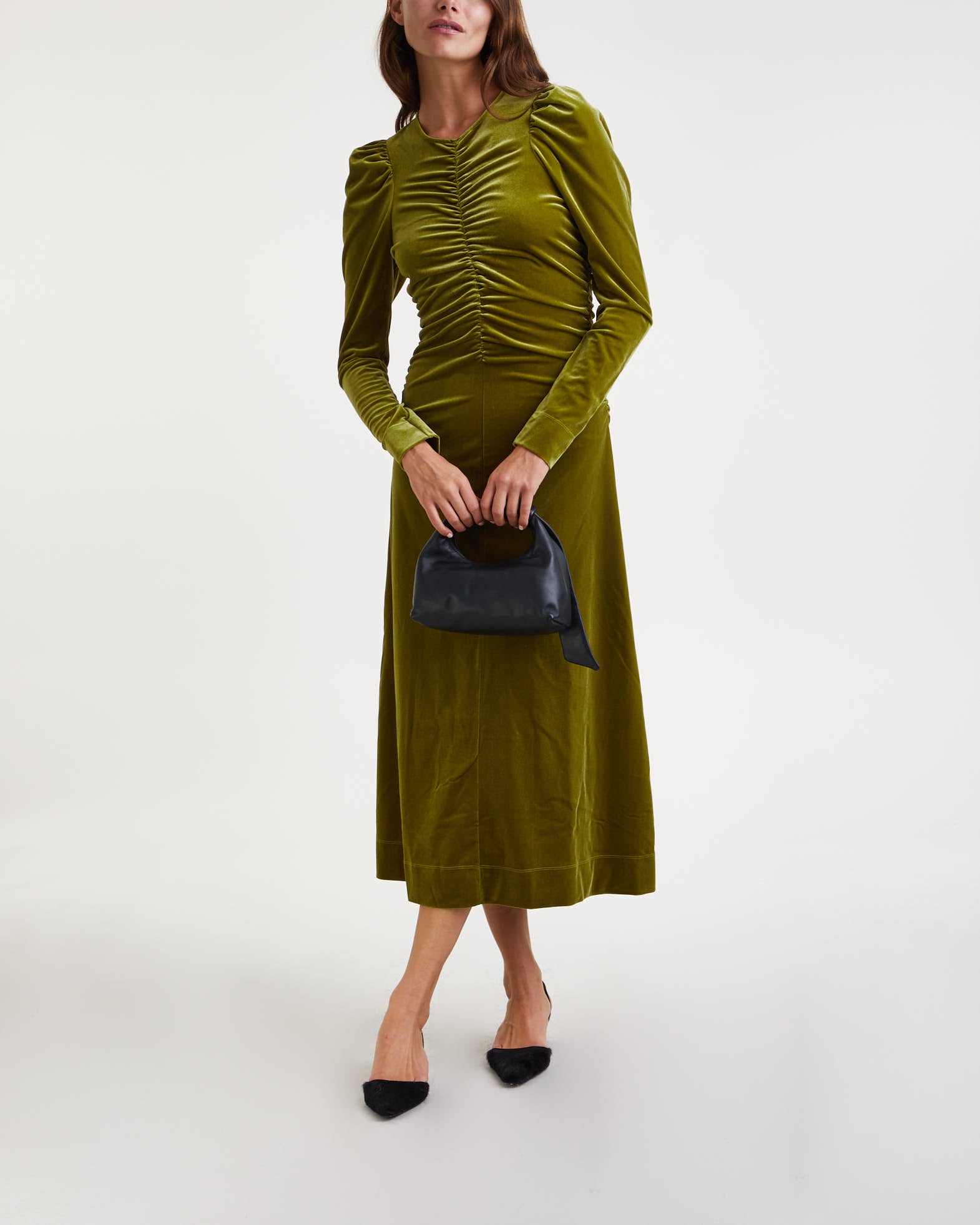 Ganni Dress Velvet Jersey Gathered Green von Ganni