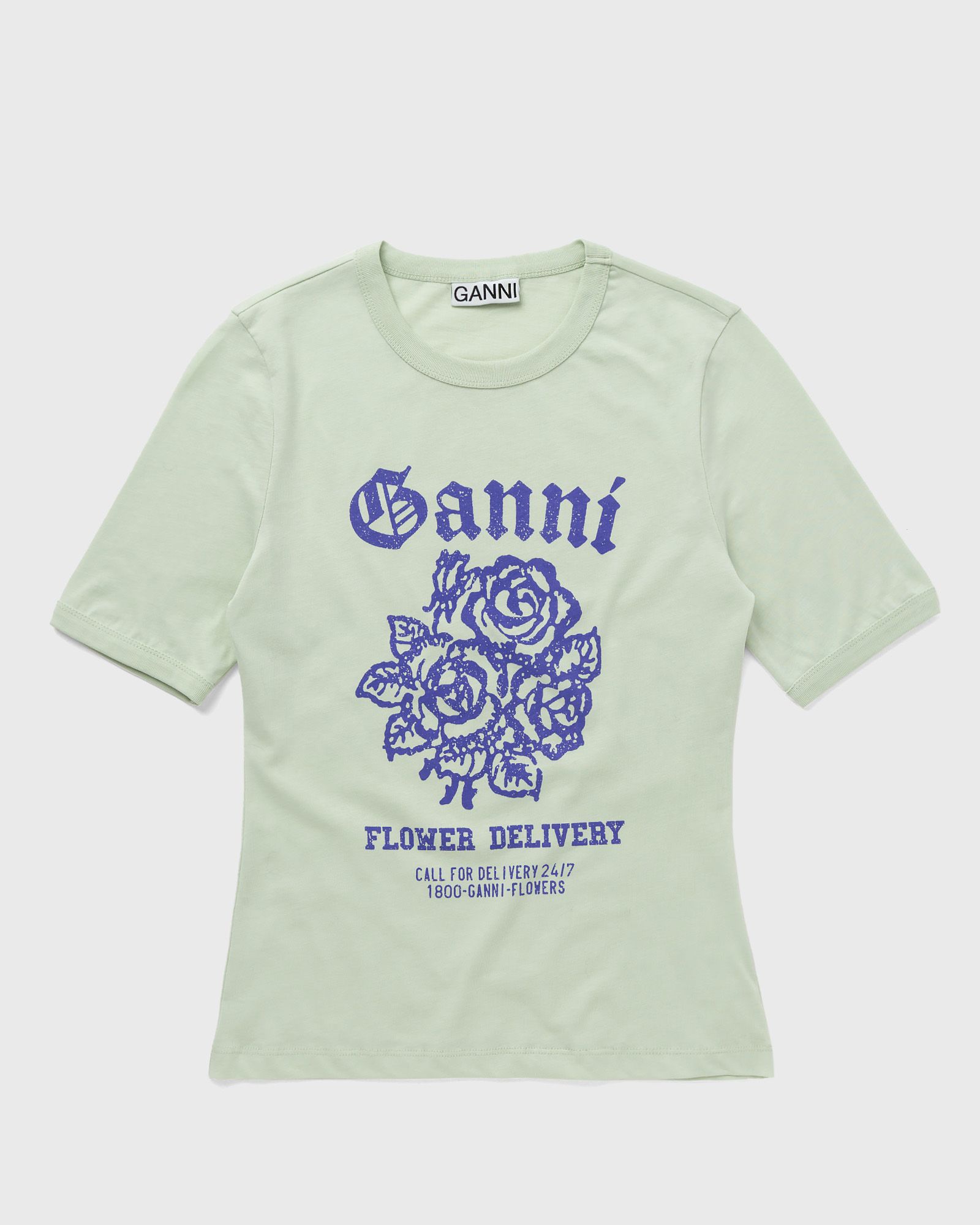 Ganni Light Cotton Jersey Flower Fitted T-shirt women Shortsleeves green in Größe:S von Ganni