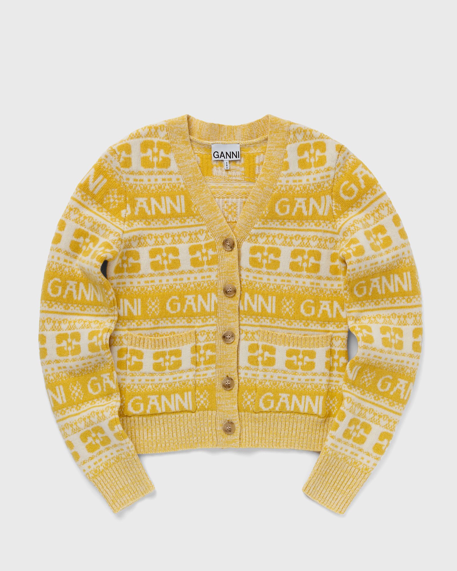 Ganni Logo Wool Mix Cardigan women Zippers & Cardigans yellow in Größe:XS von Ganni