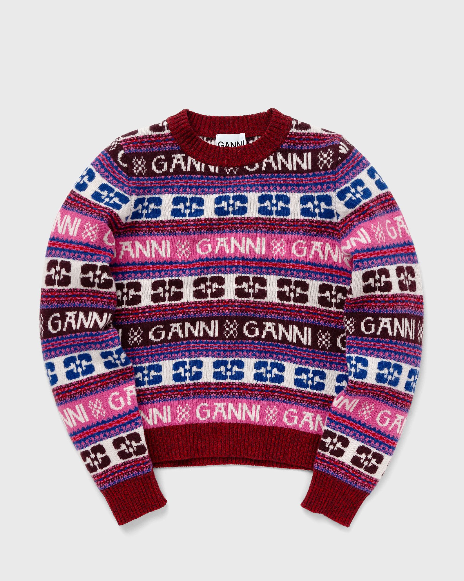 Ganni Logo Wool Mix O-neck Pullover women Pullovers multi in Größe:XS von Ganni