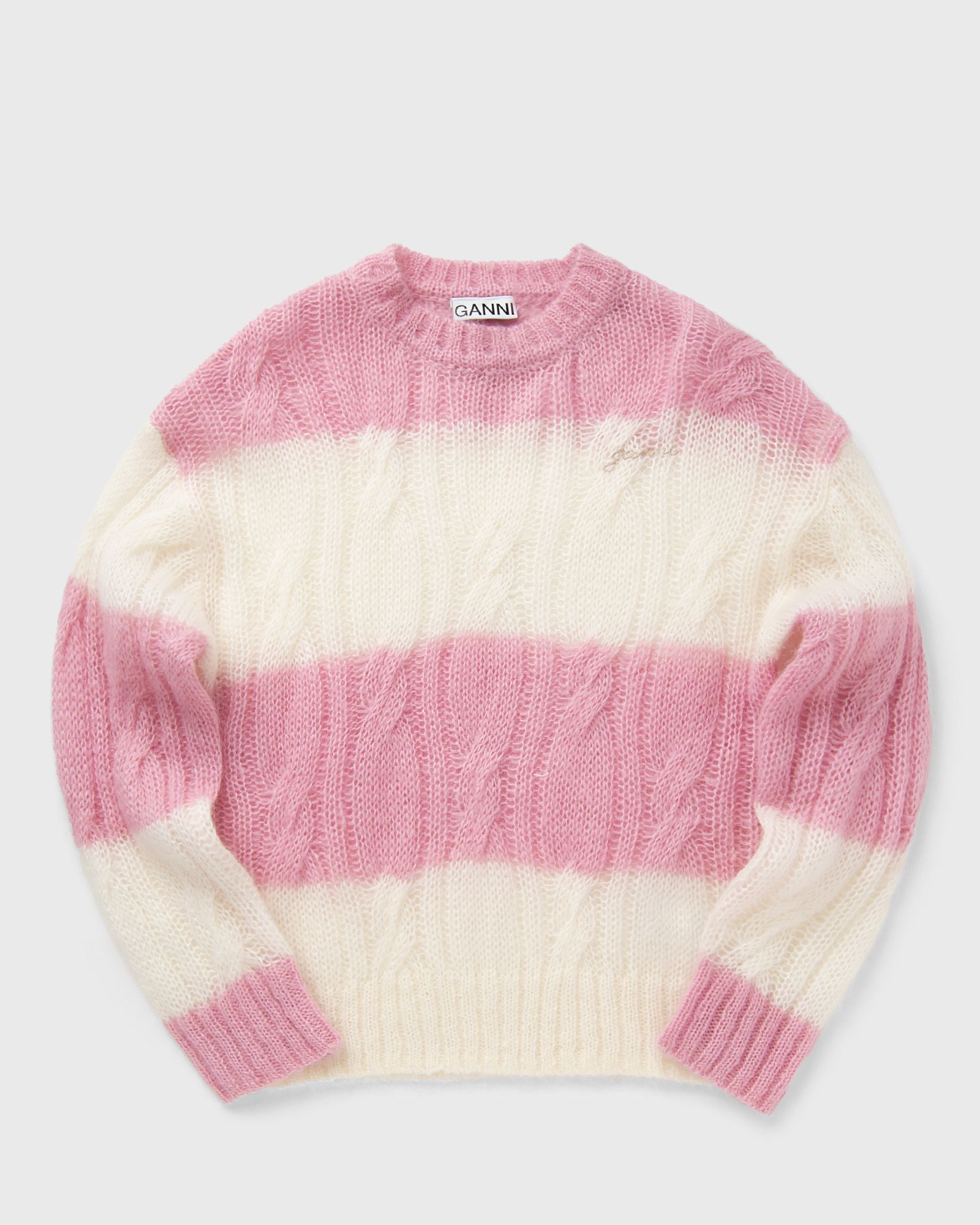 Ganni Mohair Striped Cable O-neck women Pullovers pink in Größe:XXS/XS von Ganni