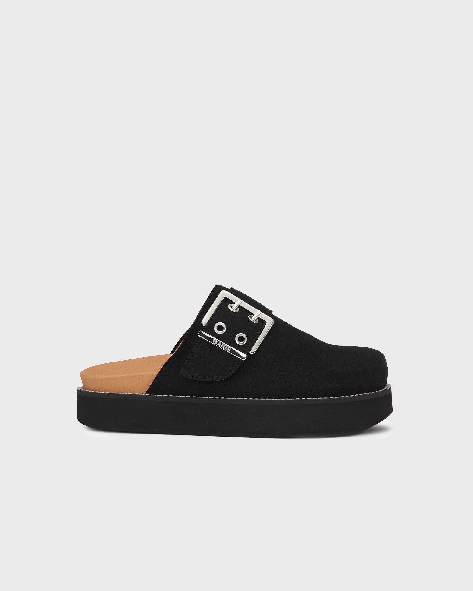 Ganni Sandal Feminine Buckle Mule Suede Black von Ganni