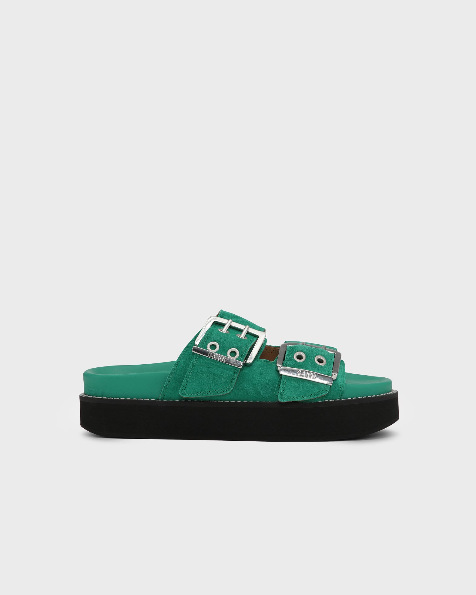 Ganni Sandals Chunky Buckle Suede Green von Ganni