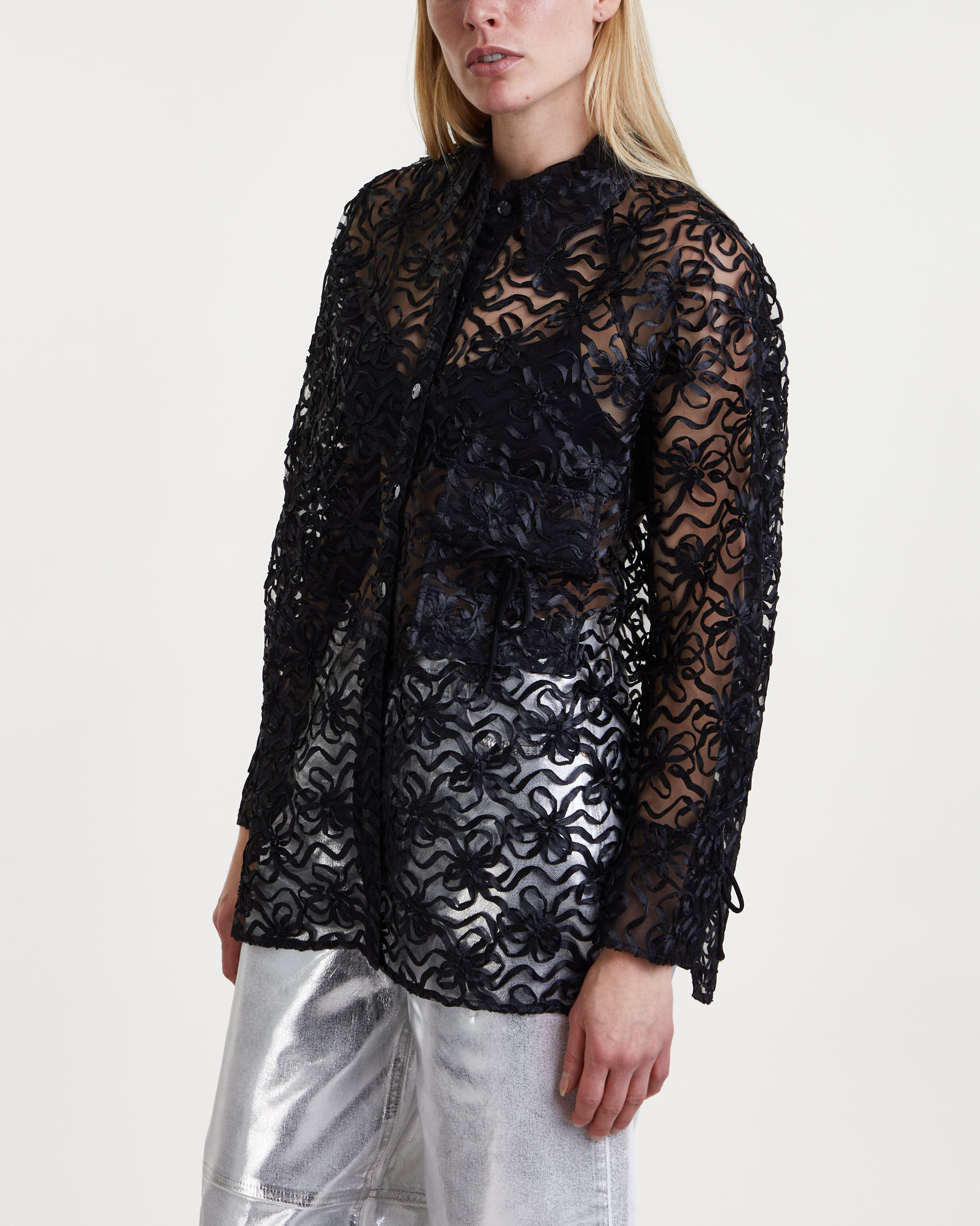 Ganni Shirt Ribbon Tulle Raglan Black von Ganni