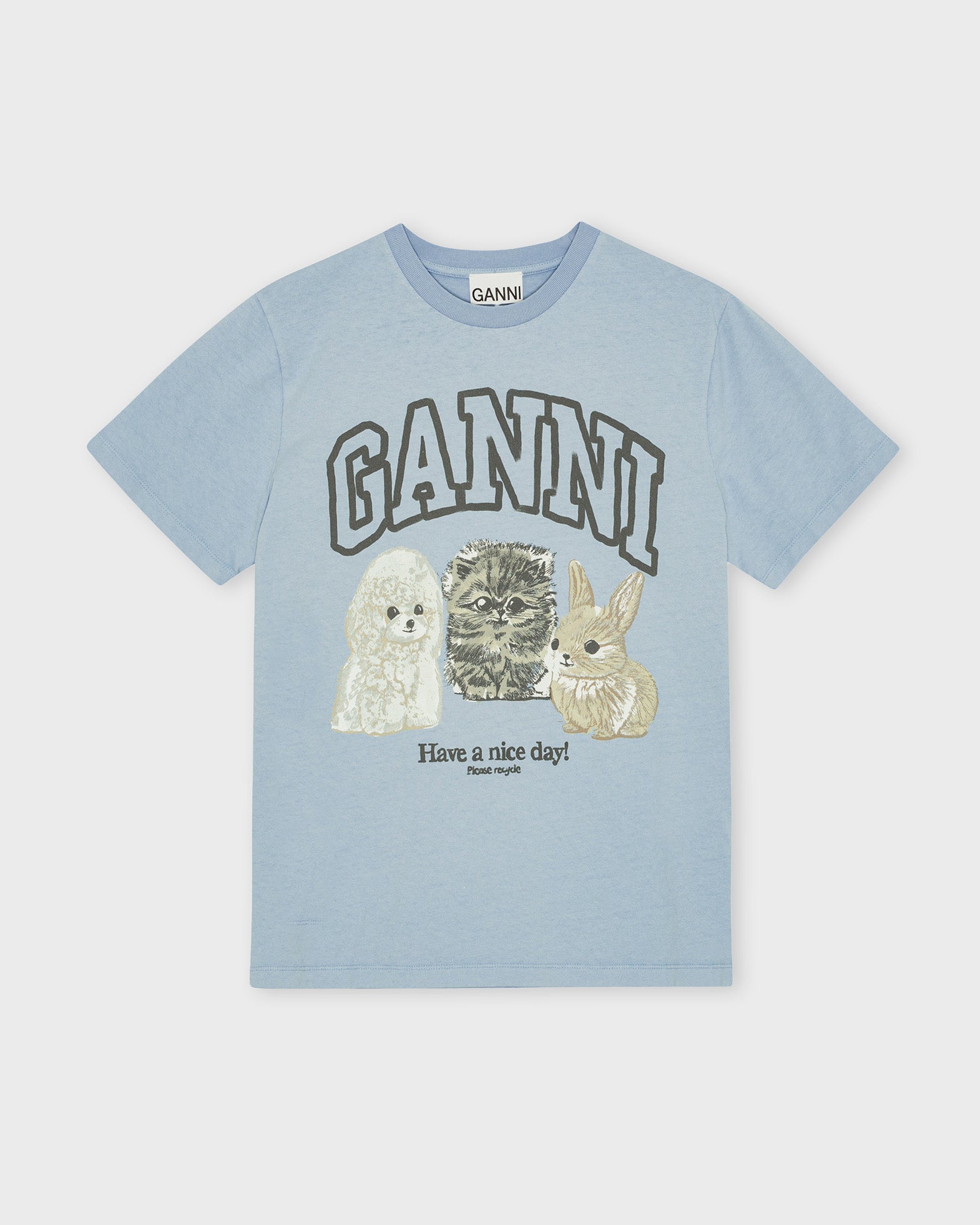 Ganni T-Shirt Basic Cotton Animals Relaxed Light blue Ganni T-Shirt Basic Cotton Animals Relaxed Light blue von Ganni