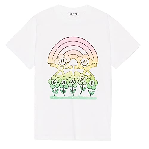 Ganni T-Shirt Rainbow mit Regenbogen-Print XS Weiss von Ganni