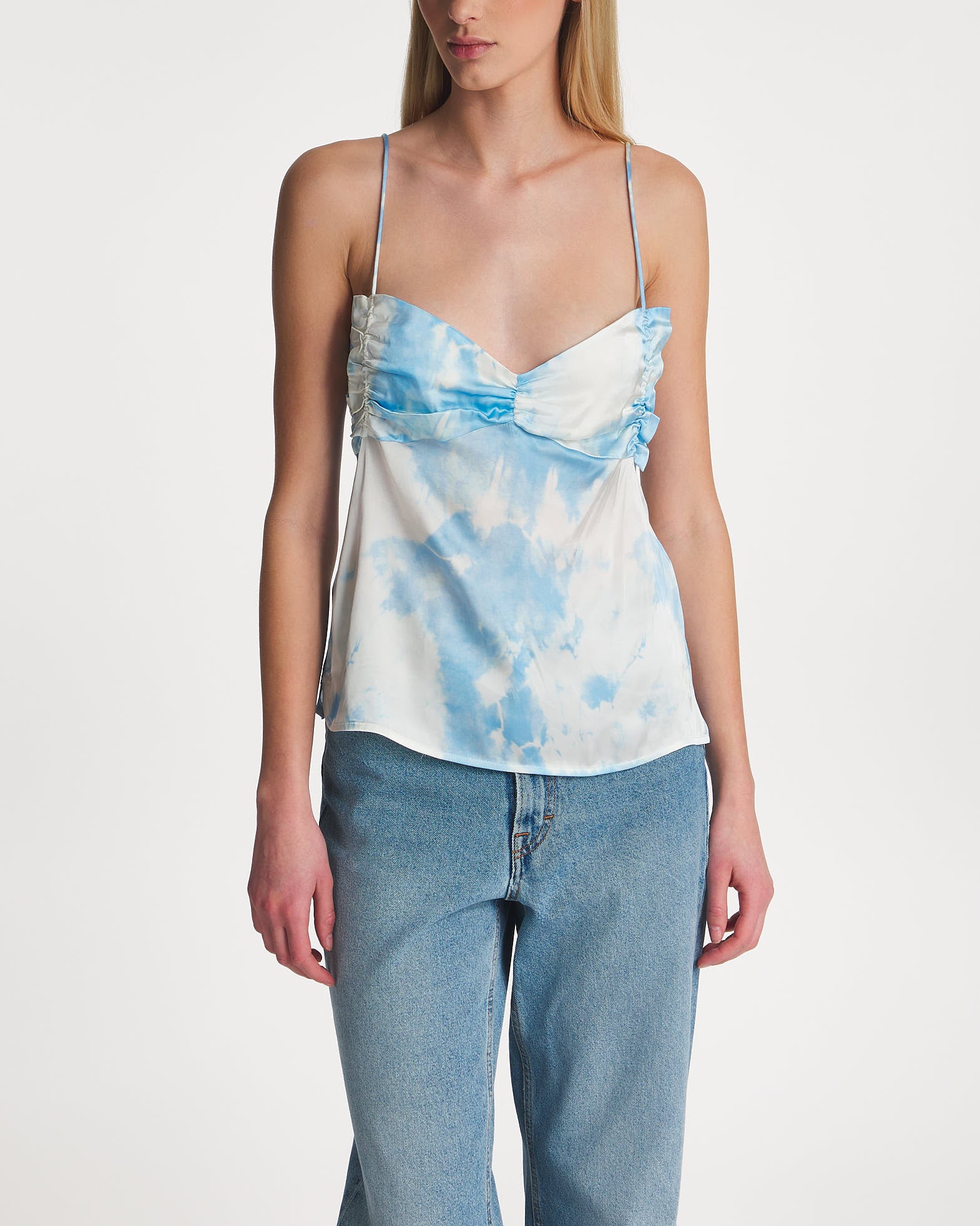 Ganni Top Printed Satin Slip Blå von Ganni