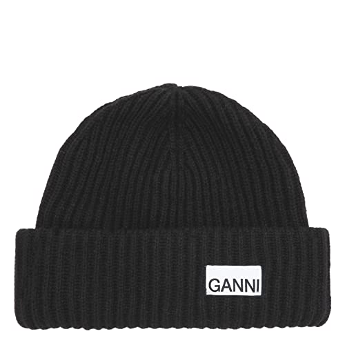 Ganni Woll-Mütze mit Logo-Patch von Ganni