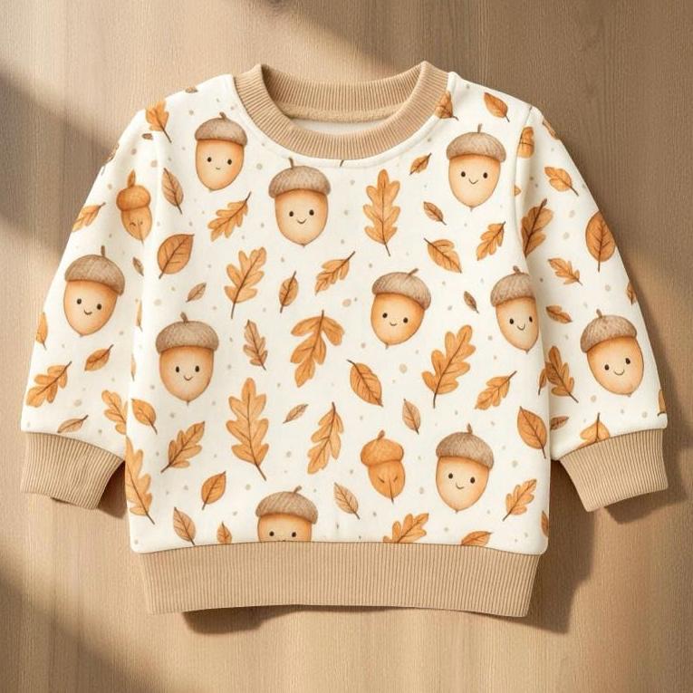 Baby Pullover Herbst | Sweatshirt Mit Eichel & Blätter Motiv Handmade Kinderkleidung Aus French Terry Geschenk Zur Geburt von GanskleinbyDenise