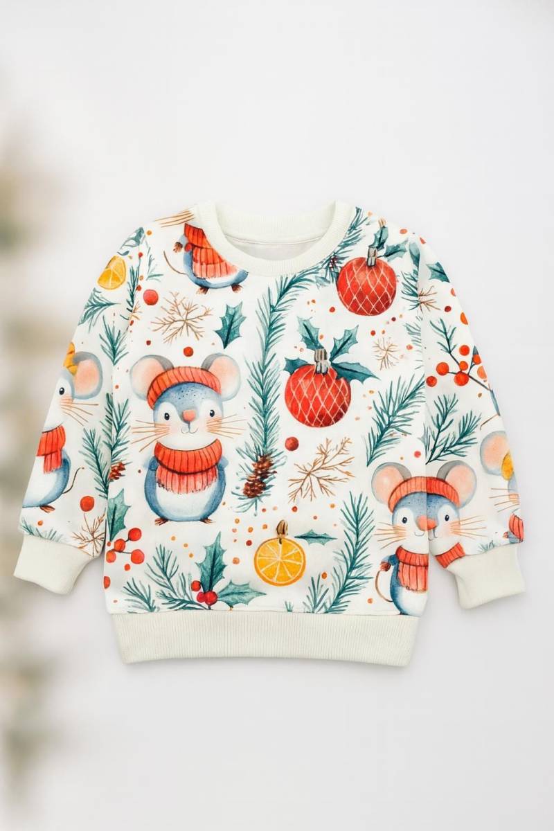 Baby Pullover Winter | Handmade Kinder Sweatshirt Maus Weihnachten Bio Jersey Stoff Weihnachtsoutfit Geschenk von GanskleinbyDenise