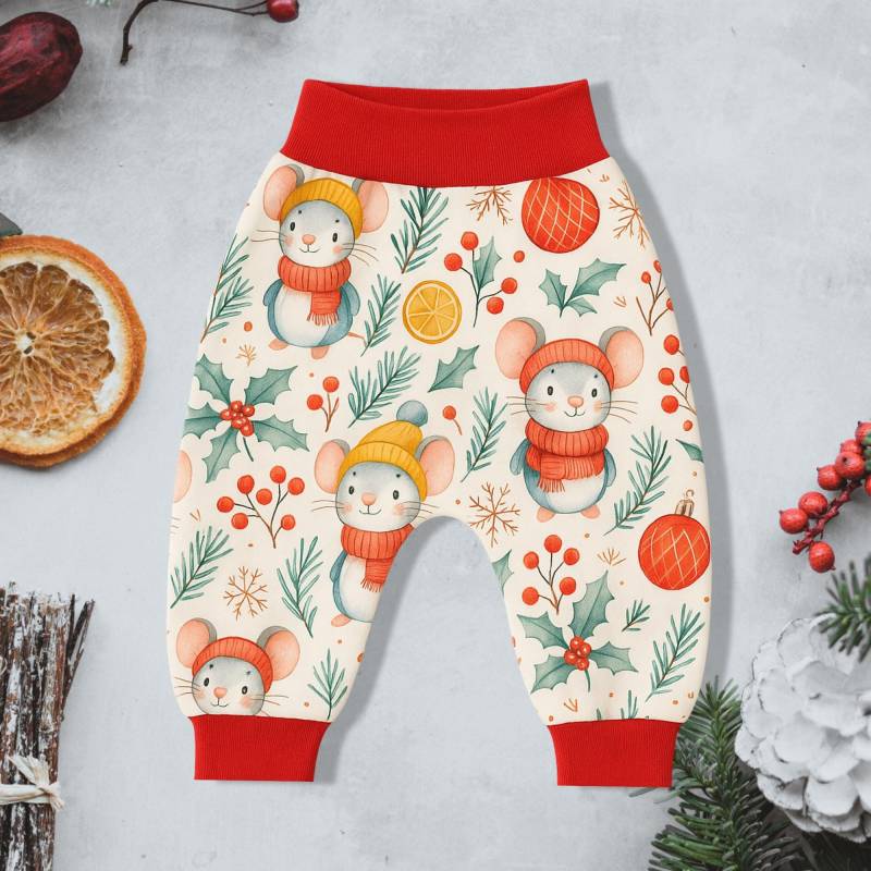 Baby Pumphose Weihnachtsmaus | Handmade Hose Maus Winter Bio Sweat Stoff Bündchen Wählbar Geschenk Weihnachten von GanskleinbyDenise