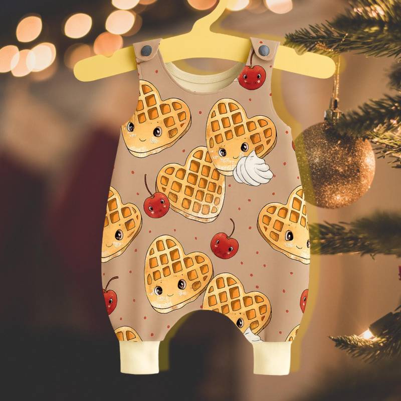 Baby Strampler Süsse Waffeln, Romper, Latzhose Baby, Weihnachtsstrampler, Geschenk Zur Geburt, Handgemacht, Mitwachsstrampler von GanskleinbyDenise