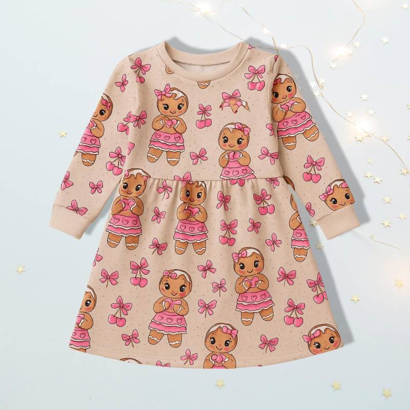 Baby Weihnachtskleid Lebkuchenmädchen Rosa - Langarm Kinderkleid | Mädchen Handmade Winterkleid von GanskleinbyDenise