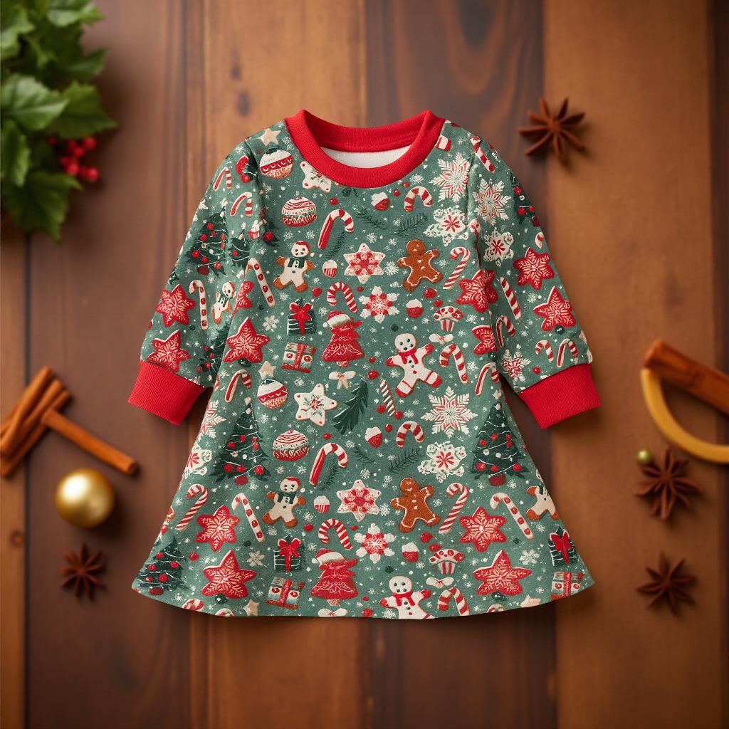 Kinder Weihnachtskleid, Langarm Kinderkleid | Weihnachtskleid Mädchen Handmade Winterkleid von GanskleinbyDenise