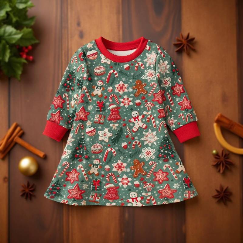 Kinder Weihnachtskleid, Langarm Kinderkleid | Weihnachtskleid Mädchen Handmade Winterkleid von GanskleinbyDenise