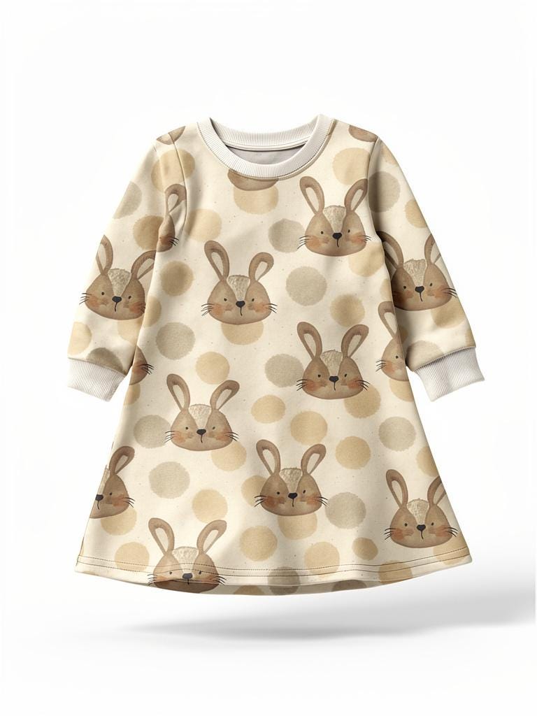 Kinderkleid Häschen, Langarm | Bequemes Mädchenkleid Handmade Winterkleid von GanskleinbyDenise