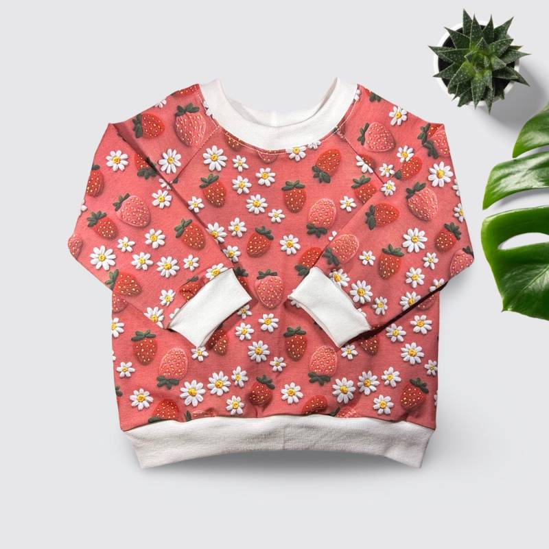 Pullover Baby, Babypullover, Kinderpullover, Mädchenpullover, Sweatshirt, Motiv Fruchtige Erdebeeren, Handgefertigt, Versch. Größen von GanskleinbyDenise