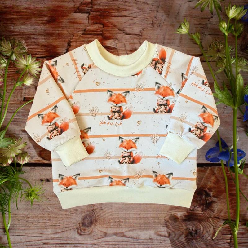 Baby Pullover Fuchsliebe, Babypullover, Kinderpullover, Sweatshirt, Motiv Fuchs „Hab Dich Lieb", Handgefertigt, Versch. Größen von GanskleinbyDenise