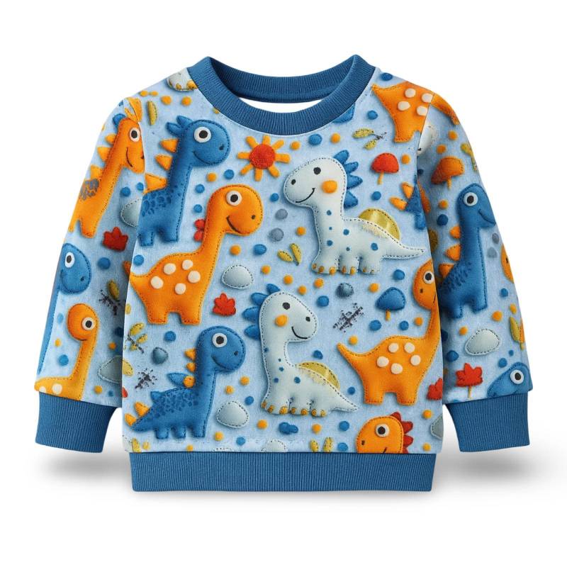 Pullover Baby Dino 3D - Handgemachter Kuschelpullover Angerauter Sweatshirt Jungen Mädchen, Langarmshirt Kinder, Versch. Größen von GanskleinbyDenise