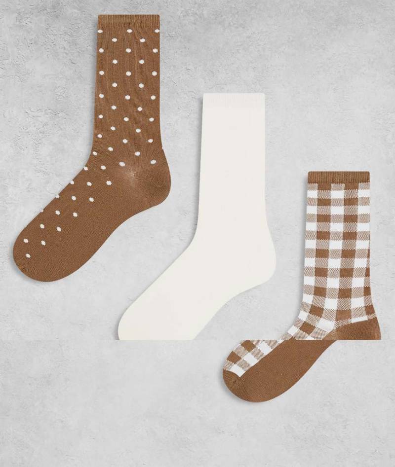 GANT - 3er-Pack Socken in Beige mit Punktemuster und Vichy-Karos-Neutral von Gant