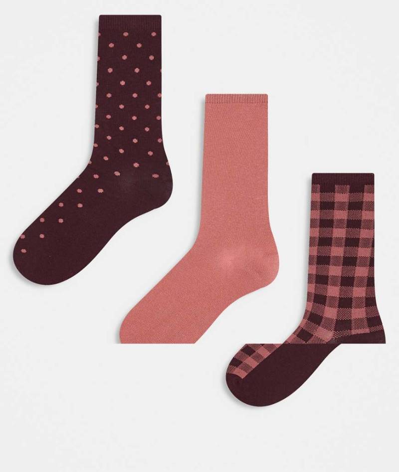 GANT - 3er-Pack Socken in Pflaume mit Punktemuster und Vichy-Karos-Rot von Gant
