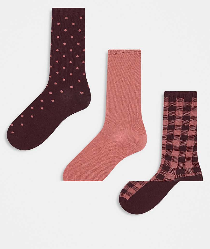 GANT - 3er-Pack Socken in Pflaume mit Punktemuster und Vichy-Karos-Rot von Gant