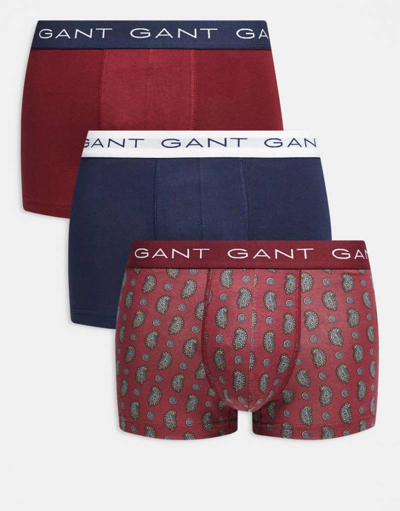 GANT - 3er-Pack Unterhosen in Rot mit Paisleymuster und Logo-Bund von Gant