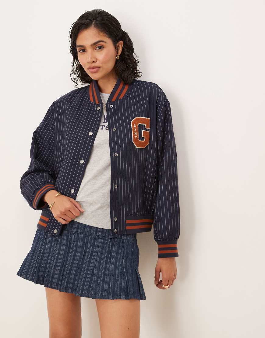 GANT - College-Bomberjacke in Marineblau mit Nadelstreifen von Gant
