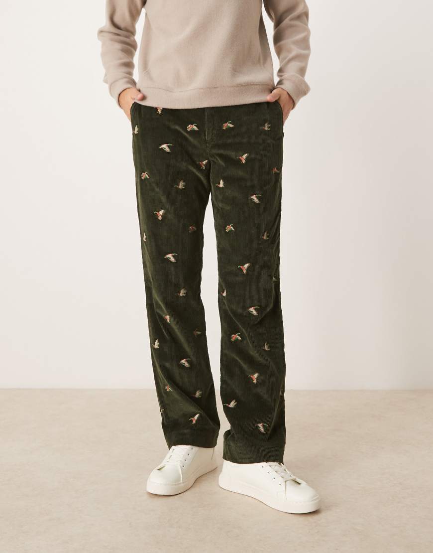 GANT - Gerade Hose aus Cord in Dunkelgrün mit Stickerei von Gant