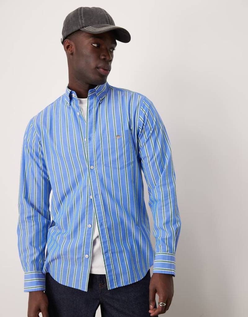 GANT - Gestreiftes Popeline-Hemd in Blau mit Logo und normalem Schnitt von Gant
