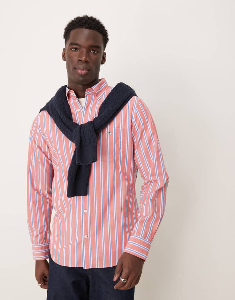 GANT - Gestreiftes Regular Fit Popeline-Shirt in Rot mit Logo von Gant