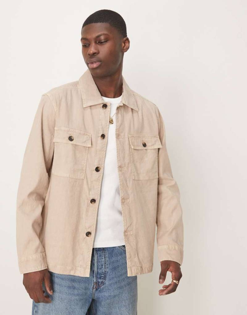GANT - Hemdjacke aus Leinen und Baumwolle in Beige mit 2 Taschen-Neutral von Gant