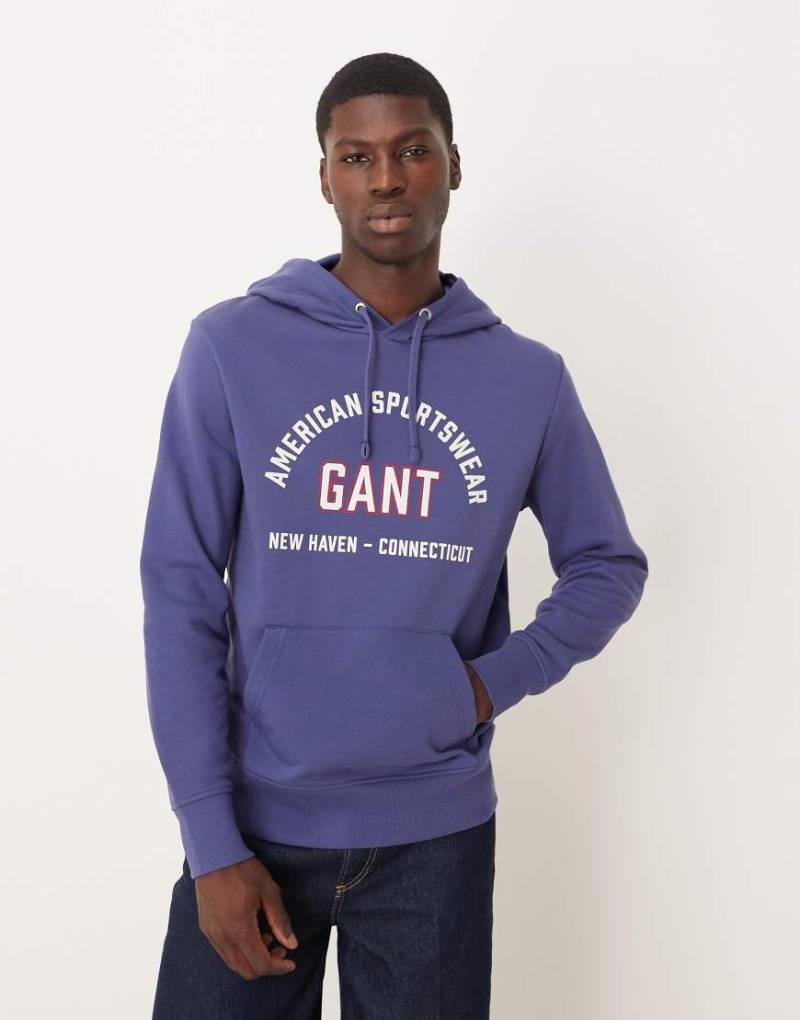 GANT - Kapuzenpullover in Blau mit College-Printlogo von Gant