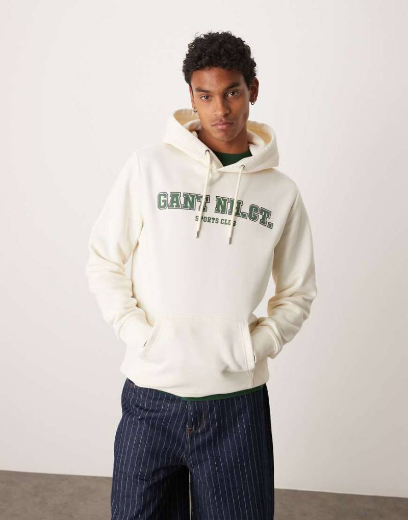GANT - Kapuzenpullover in Creme mit College-Logo-Weiß von Gant