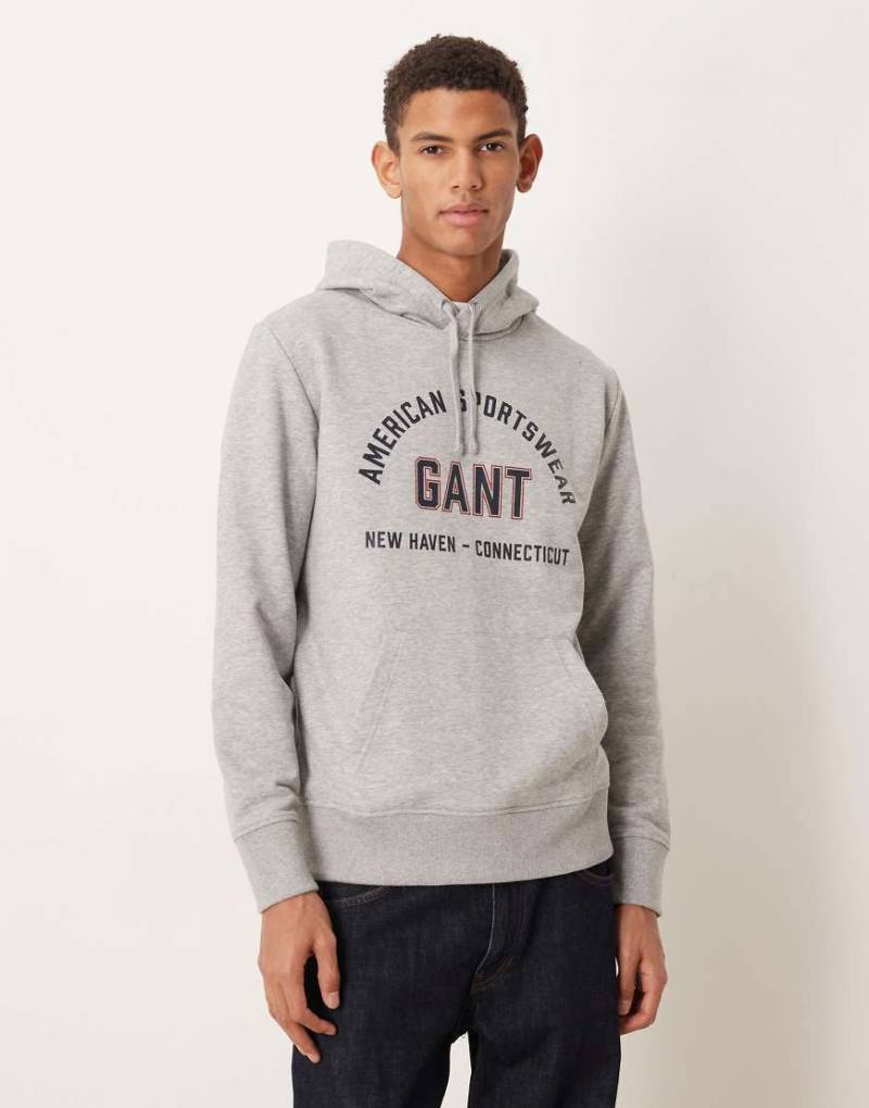 GANT - Kapuzenpullover in Grau mit College-Printlogo von Gant