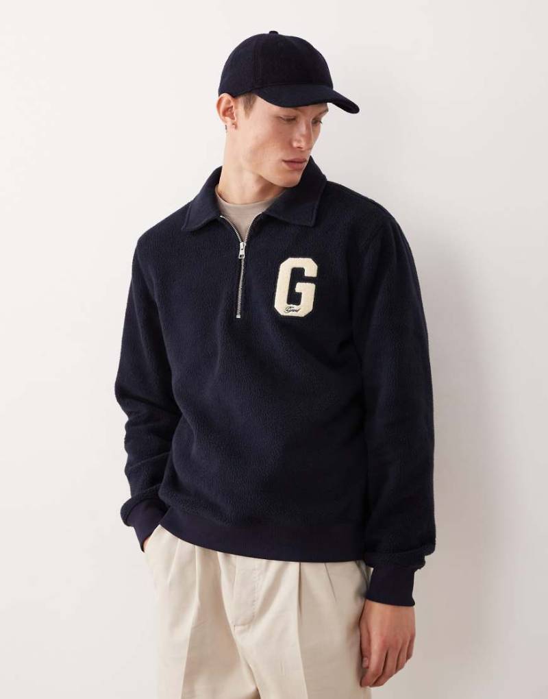 GANT - Pullover aus Fleece in Marineblau mit G-College-Logo und kurzem Reißverschluss von Gant